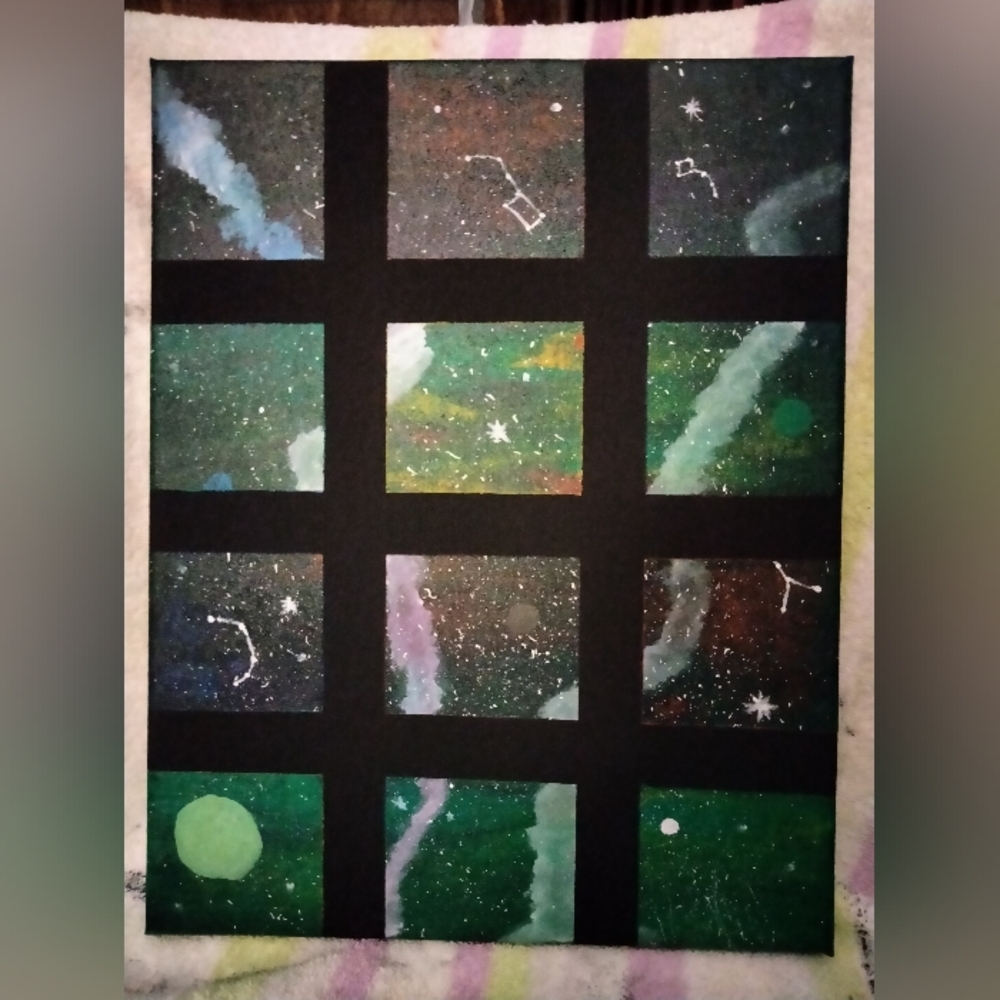 Abstract Green and Black Grid Space Art Canvas by
